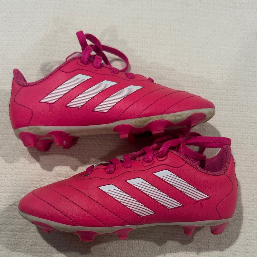 adidas Kids Hot Pink Soccer Cleats with White Stripes